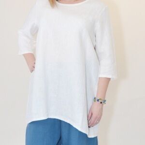 Bryn Walker‎ SZ XL Jaida Heavy White linen 3/4 Sleeve Oversized Tunic shirt